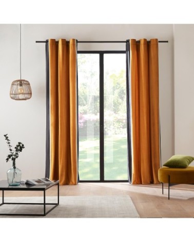 Rideau à oeillets noirs 140x350 cm Ocre