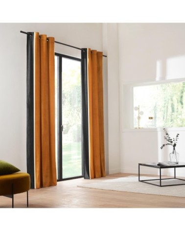 Rideau à oeillets noirs 140x350 cm Ocre