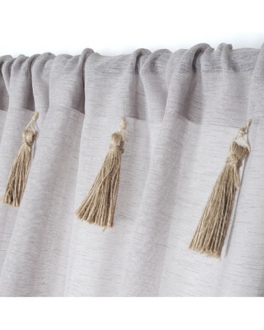 Voilage bohème à pompons en jute polyester naturel 260x140cm