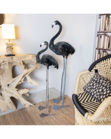 Flamant en plumes d'oie noires H120cm