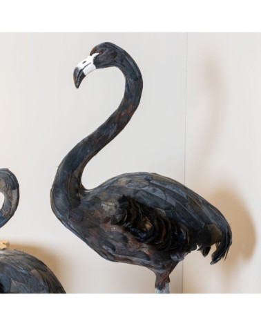 Flamant en plumes d'oie noires H120cm