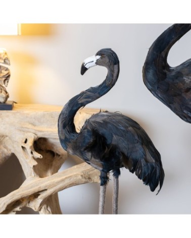 Flamant en plumes d'oie noires H105cm