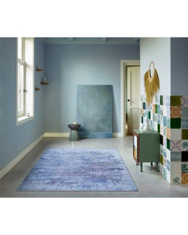 Tapis plat motif cachemire tons de bleus 130x190