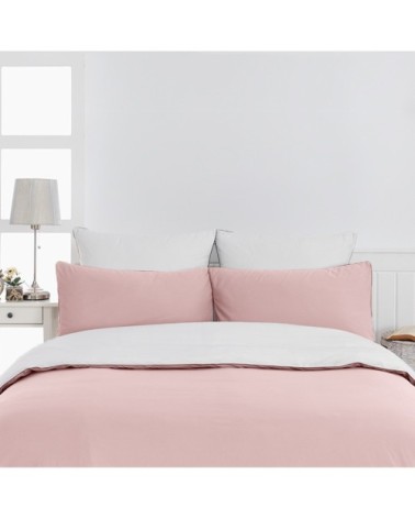 Housse de couette bicolore en percale coton Poudre/Blanc 240x220 cm