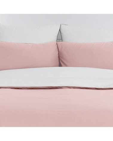Housse de couette bicolore en percale coton Poudre/Blanc 240x220 cm