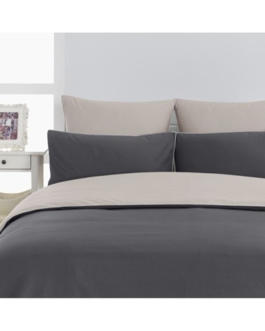 Housse de couette bicolore en percale coton Poudre/Blanc 240x220 cm