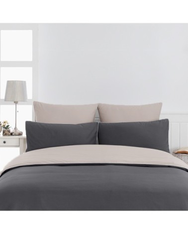 Housse de couette bicolore en percale coton Anthracite/Gris 140x200 cm