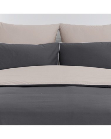 Housse de couette bicolore en percale coton Anthracite/Gris 140x200 cm