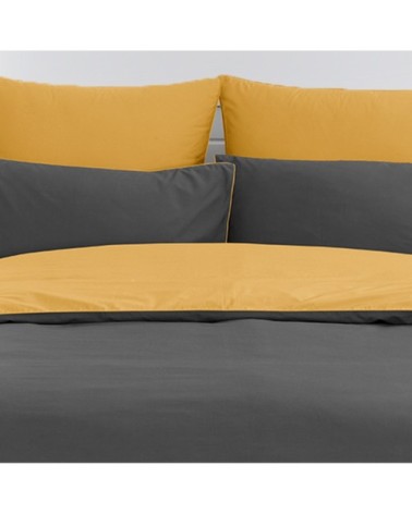 Housse de couette bicolore en percale Anthracite/Safran 260x240 cm