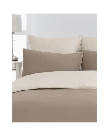 2 taies d'oreiller bicolores en percale coton taupe/ficelle 65x65 cm