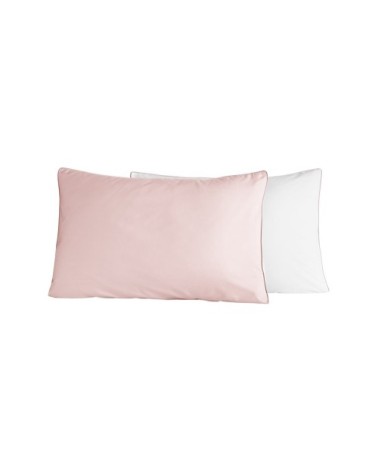 2 taies d'oreiller bicolores en percale Poudre/Blanc 50x70 cm