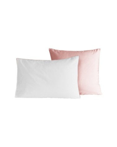 2 taies d'oreiller bicolores en percale Poudre/Blanc 50x70 cm