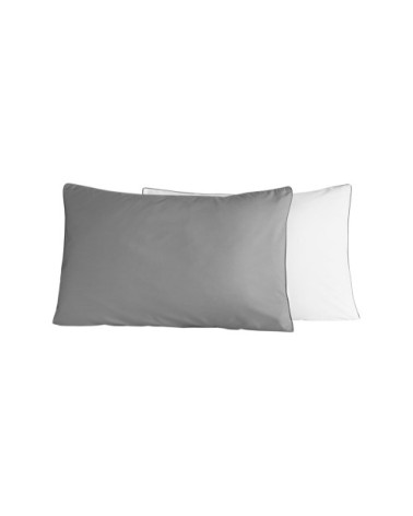 2 taies d'oreiller bicolores en percale Gris/Blanc 50x70 cm