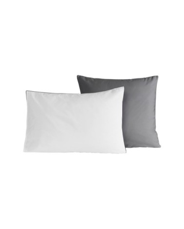 2 taies d'oreiller bicolores en percale Gris/Blanc 50x70 cm