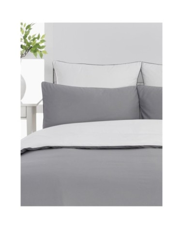 2 taies d'oreiller bicolores en percale Gris/Blanc 50x70 cm