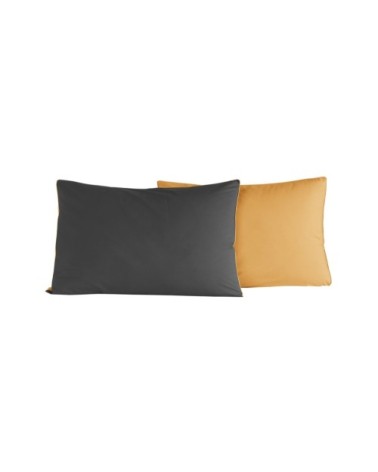 2 taies d'oreiller bicolores en percale Anthracite/Safran 50x70 cm