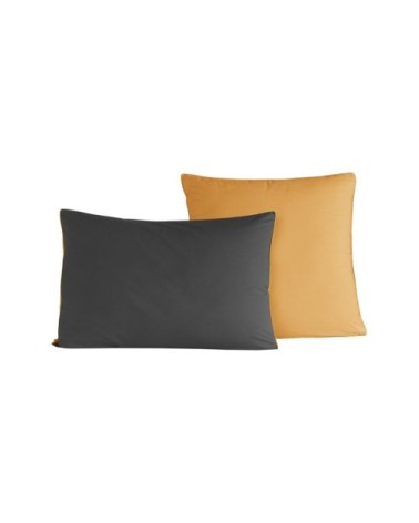 2 taies d'oreiller bicolores en percale Anthracite/Safran 50x70 cm