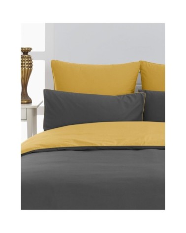 2 taies d'oreiller bicolores en percale Anthracite/Safran 50x70 cm