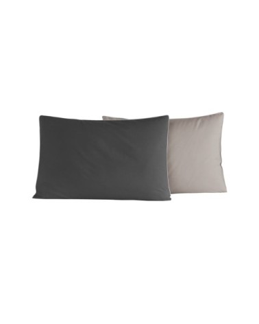 2 taies d'oreiller bicolores en percale Anthracite/Gris 50x70 cm