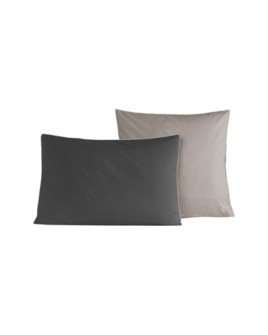 2 taies d'oreiller bicolores en percale Anthracite/Gris 50x70 cm