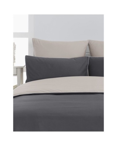 2 taies d'oreiller bicolores en percale Anthracite/Gris 50x70 cm