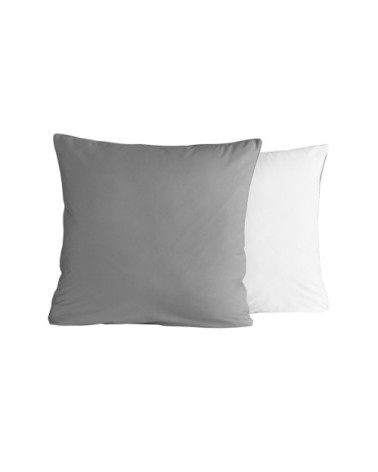 2 taies d'oreiller bicolores en percale Gris/Blanc 65x65 cm