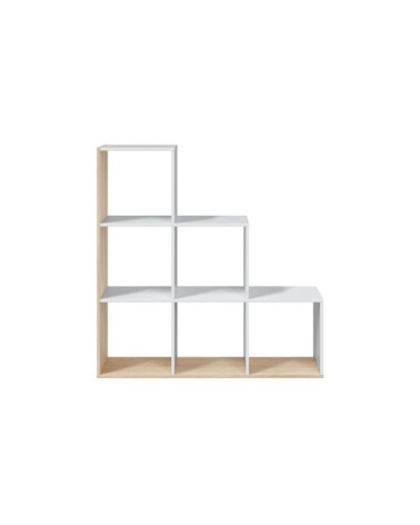 Bibliothèque escalier blanc/bois avec 6 cubes L108cm x H110cm