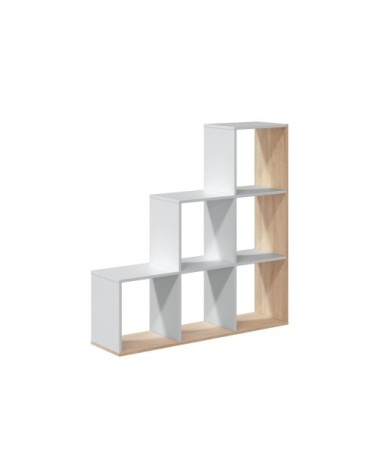 Bibliothèque escalier blanc/bois avec 6 cubes L108cm x H110cm