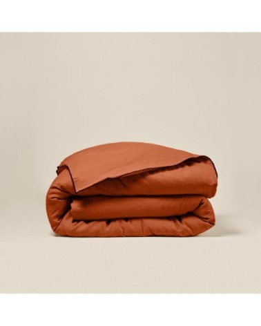 Housse de couette 260x240 cm Terracotta et bourdon noir en Lin