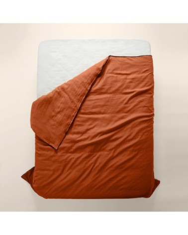 Housse de couette 260x240 cm Terracotta et bourdon noir en Lin