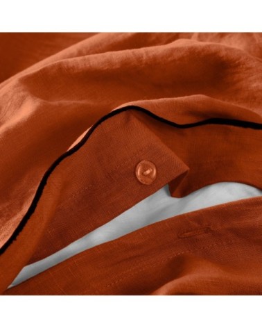 Housse de couette 260x240 cm Terracotta et bourdon noir en Lin