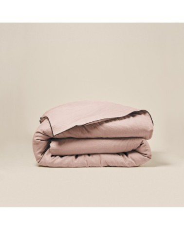 Housse de couette 260x240 cm Rose poudré et bourdon noir en Lin