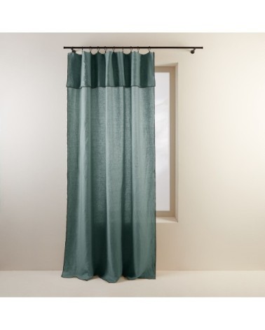 Rideau panneau 150x350 cm Vert de gris et bourdon noir en Lin