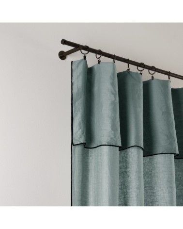 Rideau panneau 150x350 cm Vert de gris et bourdon noir en Lin