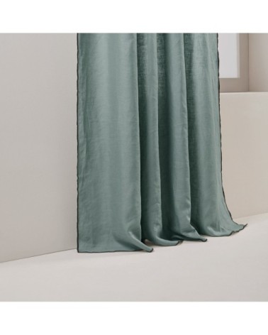 Rideau panneau 150x350 cm Vert de gris et bourdon noir en Lin