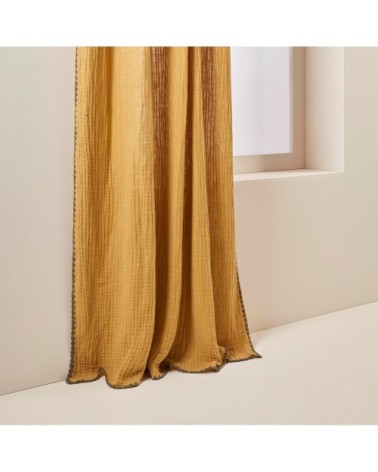 Rideau panneau 140x280 cm Jaune indien et kaki en Lin,Coton