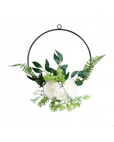 Couronne de fleurs artificielles blanches et de feuillages D27cm