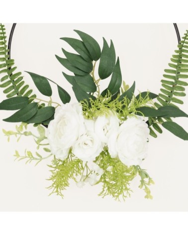 Couronne de fleurs artificielles blanches et de feuillages D27cm