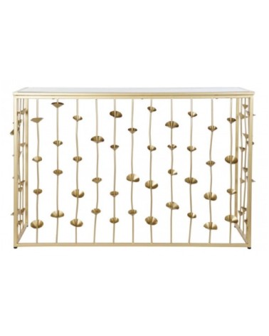 Console en métal doré et plateau miroir fleurs 126x43x81cm