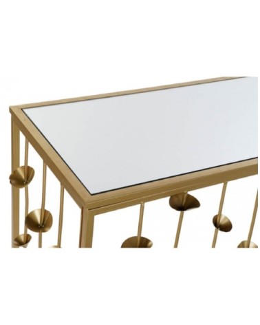 Console en métal doré et plateau miroir fleurs 126x43x81cm