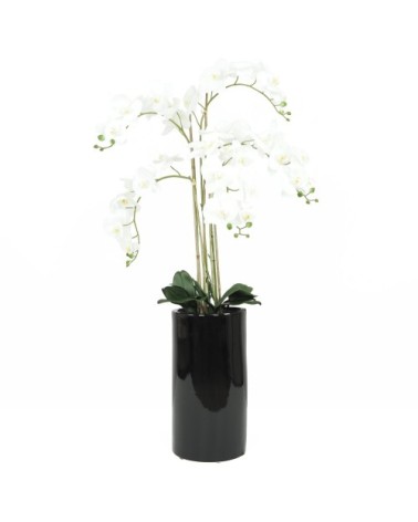 Orchidée artificielle blanche géante pot noir brillant 135cm