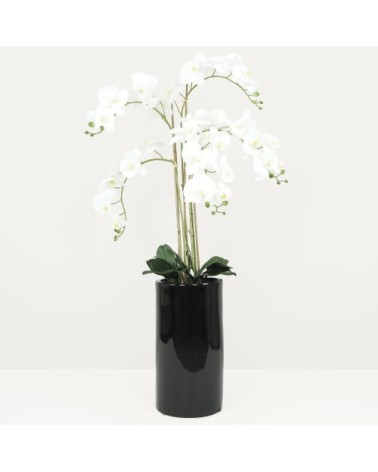 Orchidée artificielle blanche géante pot noir brillant 135cm