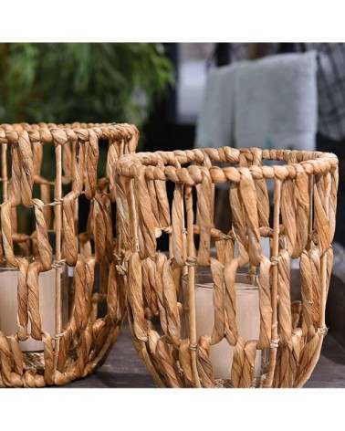 Photophore en jacinthe d'eau  naturel 20X20X23 cm