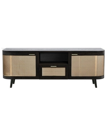 Meuble TV en bois de manguier et cannage 145 cm