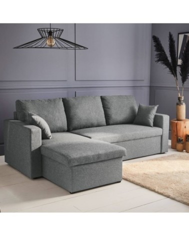 Canapé d'angle convertible 3 places en tissu gris clair