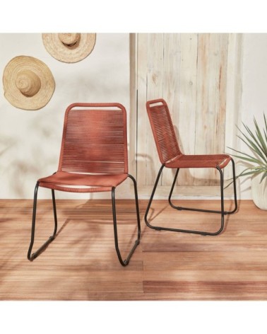 2 chaises de jardin en corde terracotta