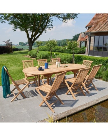 Salon de jardin en teck massif extensible 8/10 pers.