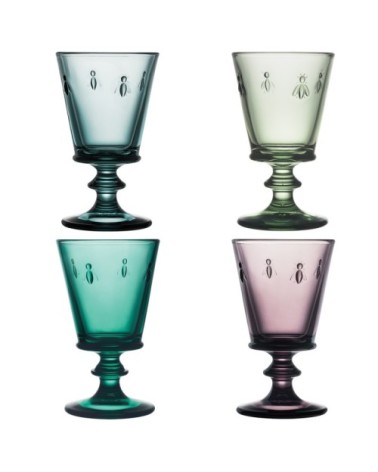 Set de 4 verres à pied en verre pressé multicolor Abeille La Rochère