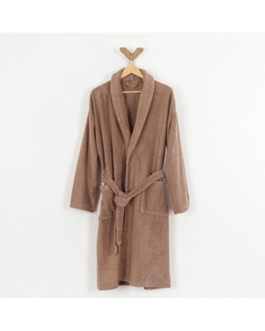 Peignoir col chale en coton marron chocolat xl