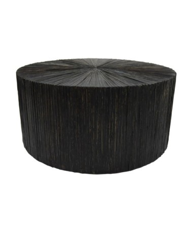 Table basse en bois et feuilles de cocotier